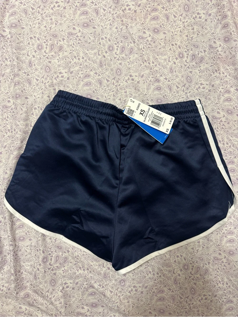 adidas Navy Athletic Shorts with White Stripe Trim